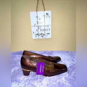 Square Toe Python Snake Embossed Cooper & Gold Metallic Pumps Women’s Size 7.5WW